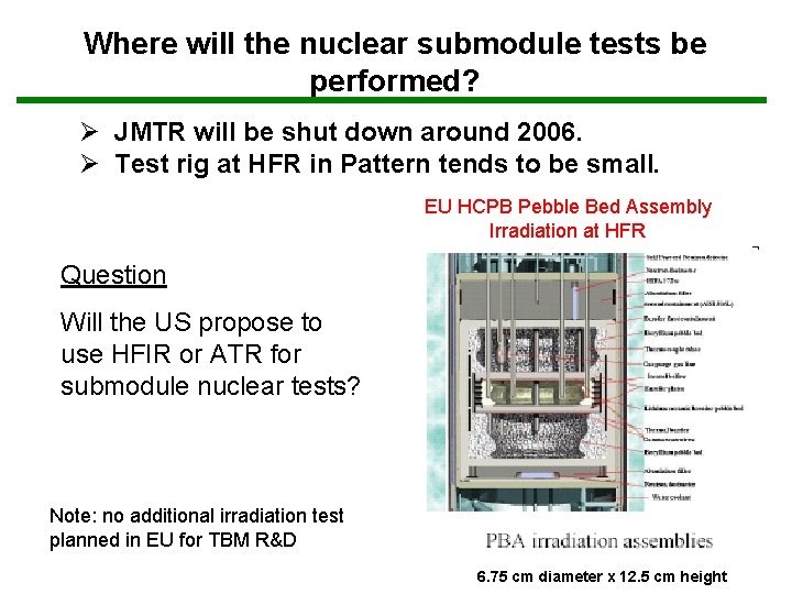 Where will the nuclear submodule tests be performed? Ø JMTR will be shut down