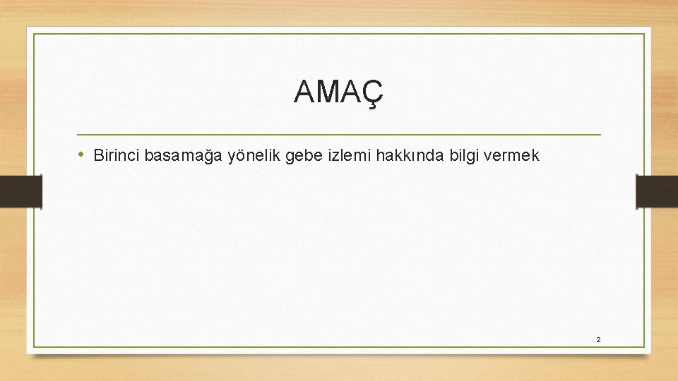 AMAÇ • Birinci basamağa yönelik gebe izlemi hakkında bilgi vermek 2 