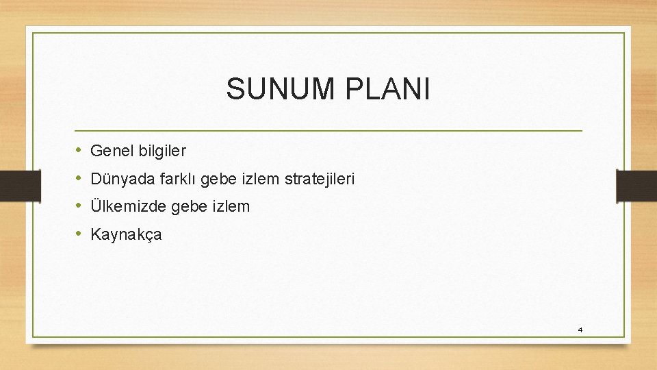 SUNUM PLANI • • Genel bilgiler Dünyada farklı gebe izlem stratejileri Ülkemizde gebe izlem