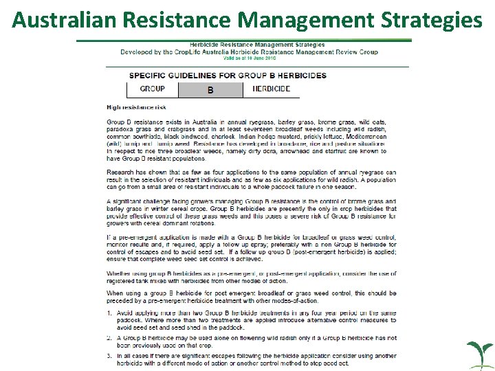 Australian Resistance Management Strategies 