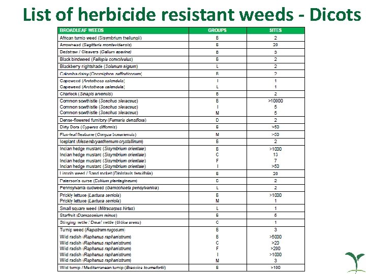 List of herbicide resistant weeds - Dicots 