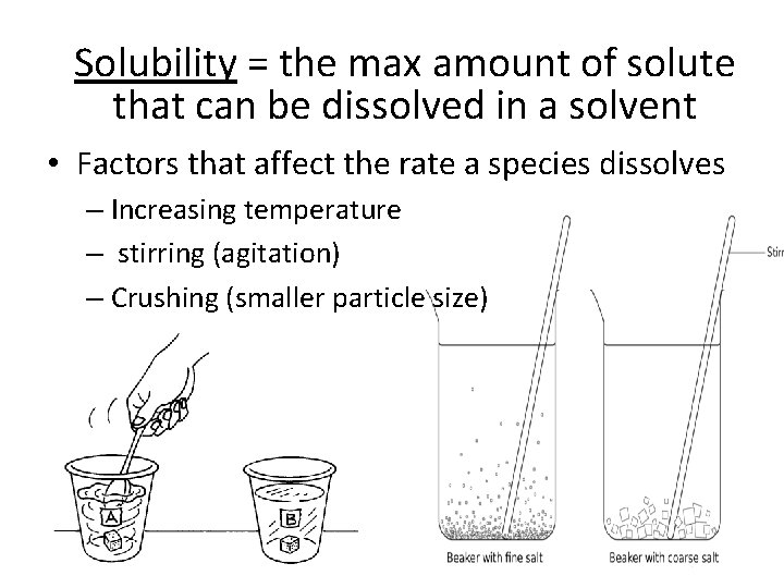 Solubility = the max amount of solute that can be dissolved in a solvent