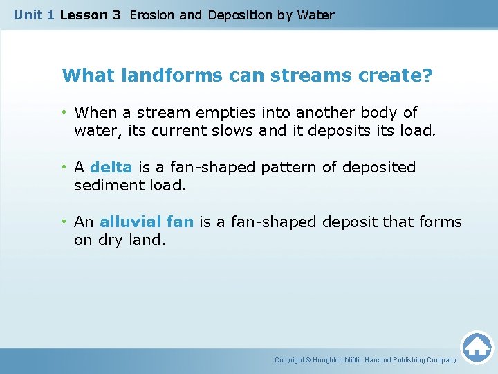 Unit 1 Lesson 3 Erosion and Deposition by Water What landforms can streams create?