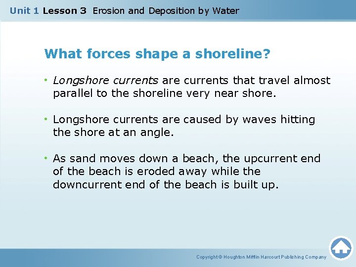 Unit 1 Lesson 3 Erosion and Deposition by Water What forces shape a shoreline?