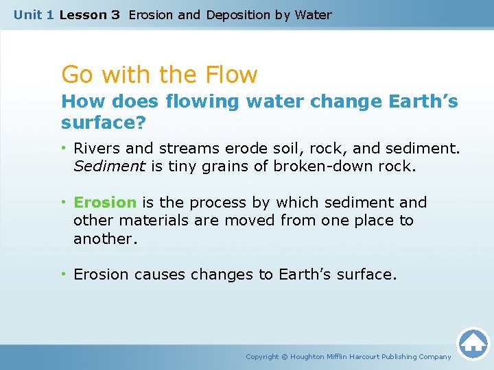 Unit 1 Lesson 3 Erosion and Deposition by Water Go with the Flow How