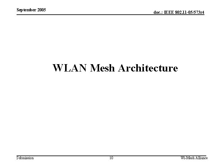 September 2005 doc. : IEEE 802. 11 -05/573 r 4 WLAN Mesh Architecture Submission