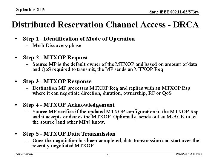 September 2005 doc. : IEEE 802. 11 -05/573 r 4 Distributed Reservation Channel Access