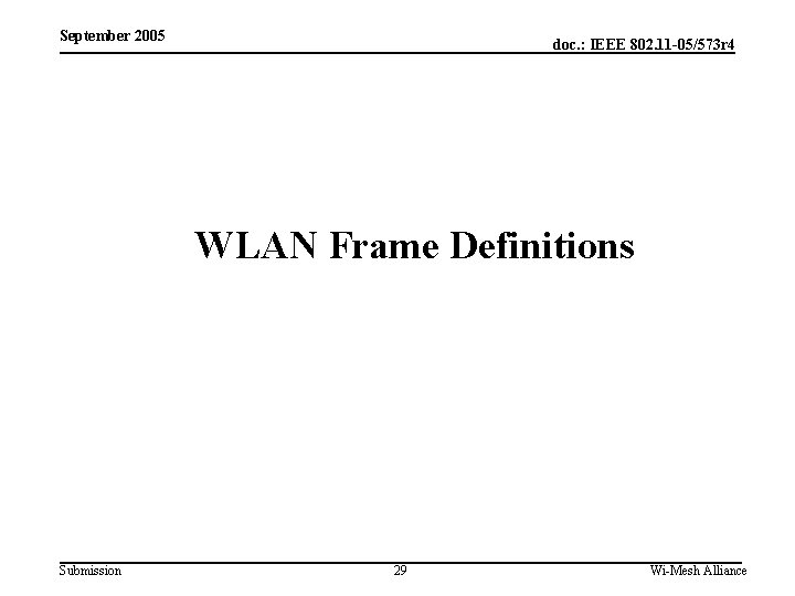 September 2005 doc. : IEEE 802. 11 -05/573 r 4 WLAN Frame Definitions Submission