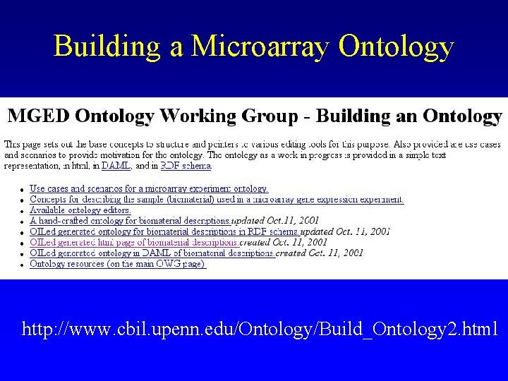 Building a Microarray Ontology http: //www. cbil. upenn. edu/Ontology/Build_Ontology 2. html 