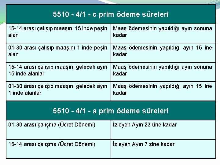  5510 - 4/1 - c prim ödeme süreleri 15 -14 arası çalışıp maaşını