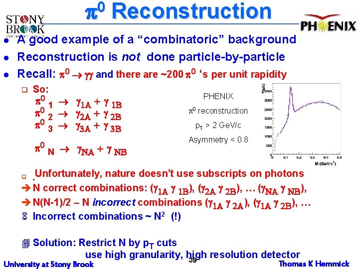 p 0 Reconstruction l l l A good example of a “combinatoric” background Reconstruction