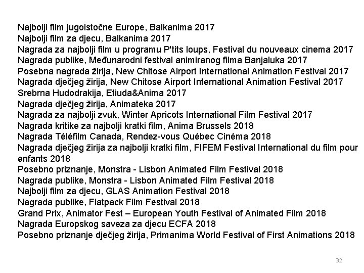 Najbolji film jugoistočne Europe, Balkanima 2017 Najbolji film za djecu, Balkanima 2017 Nagrada za