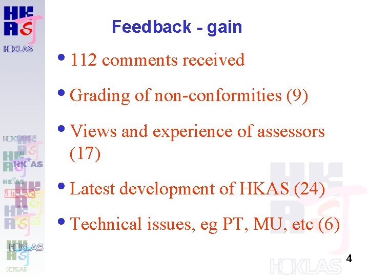 Feedback - gain 112 comments received Grading of non-conformities (9) Views and experience of Feedback - gain 112 comments received Grading of non-conformities (9) Views and experience of