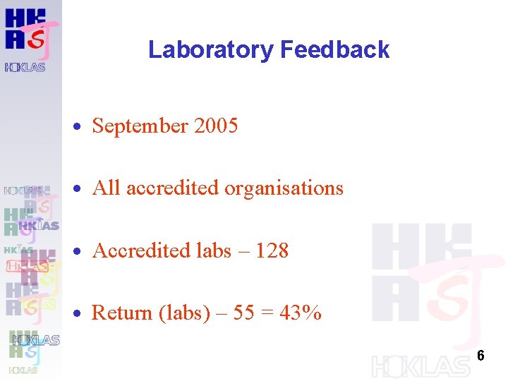 Laboratory Feedback · September 2005 · All accredited organisations · Accredited labs – 128 Laboratory Feedback · September 2005 · All accredited organisations · Accredited labs – 128