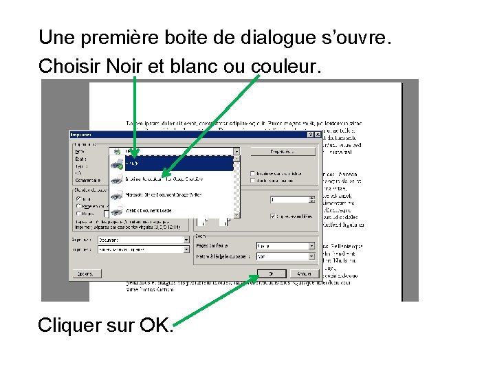 Une première boite de dialogue s’ouvre. Choisir Noir et blanc ou couleur. Cliquer sur