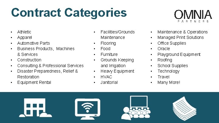 Contract Categories • • Athletic Apparel Automotive Parts Business Products, Machines & Services Construction