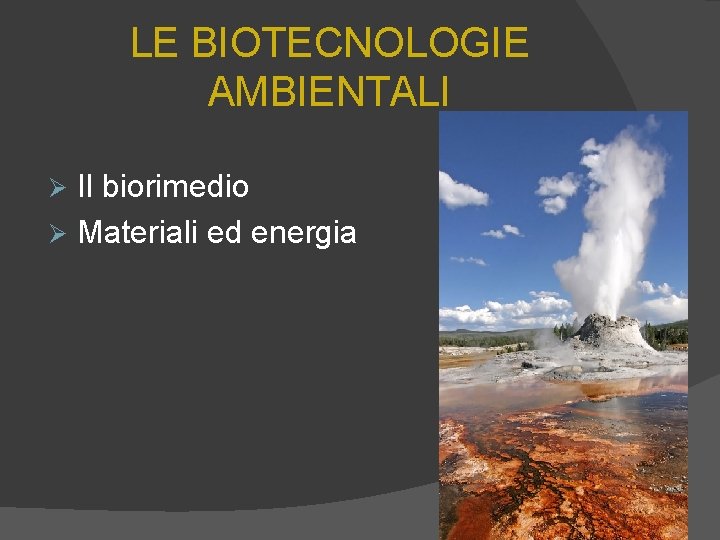 LE BIOTECNOLOGIE AMBIENTALI Il biorimedio Ø Materiali ed energia Ø 