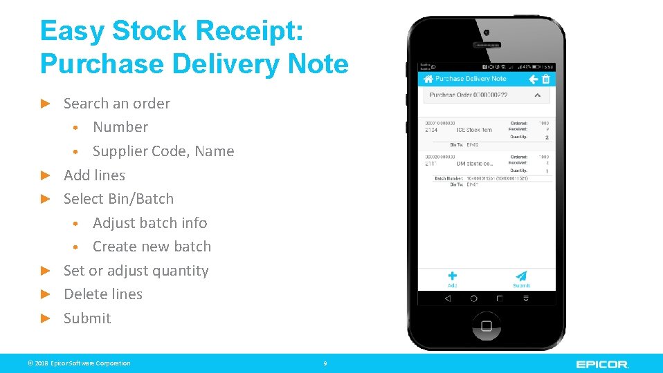 Easy Stock Receipt: Purchase Delivery Note ► ► ► Search an order • Number