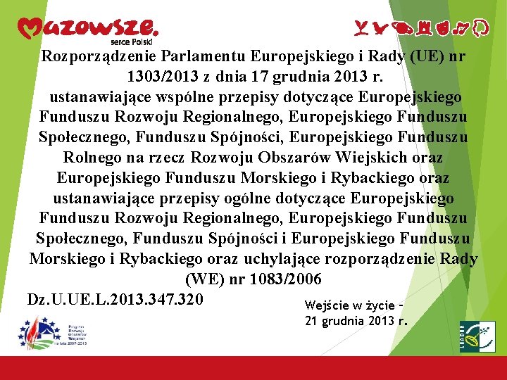 Rozporządzenie Parlamentu Europejskiego i Rady (UE) nr 1303/2013 z dnia 17 grudnia 2013 r.