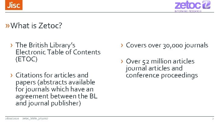» What is Zetoc? › The British Library’s Electronic Table of Contents (ETOC) ›