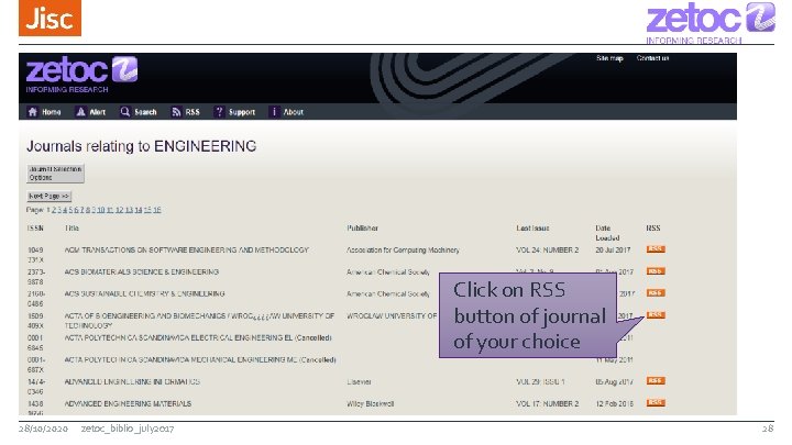 Click on RSS button of journal of your choice Creating an RSS Feed 28/10/2020