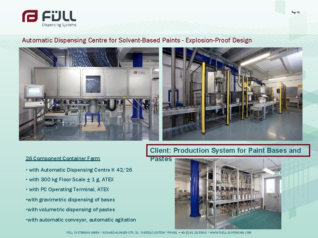 Page 25 Automatic Dispensing Centre for Solvent-Based Paints - Explosion-Proof Design 26 Component Container