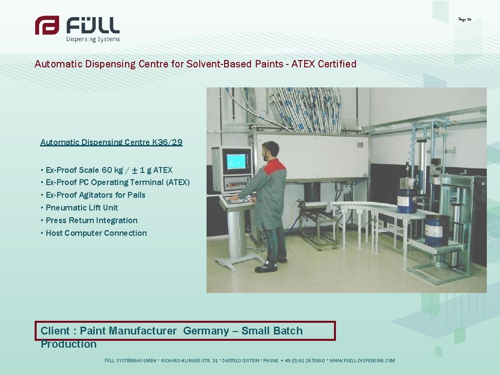 Page 26 Automatic Dispensing Centre for Solvent-Based Paints - ATEX Certified Automatic Dispensing Centre