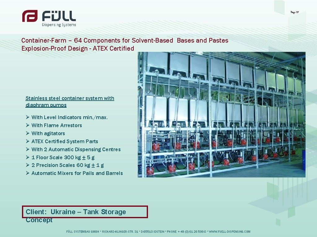 Page 27 Container-Farm – 64 Components for Solvent-Based Bases and Pastes Explosion-Proof Design -