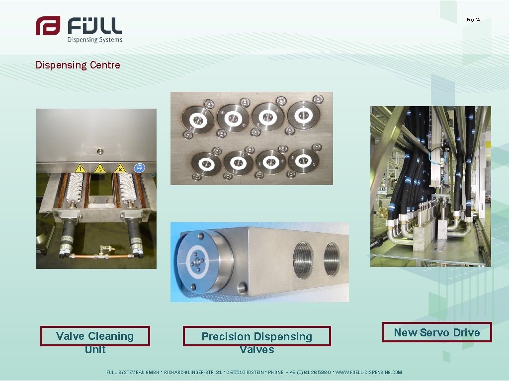 Page 32 Dispensing Centre Valve Cleaning Unit Precision Dispensing Valves New Servo Drive FÜLL