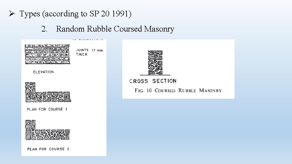 Ø Types (according to SP 20 1991) 2. Random Rubble Coursed Masonry 