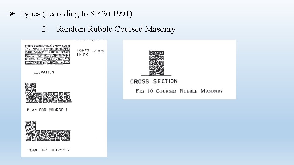 Ø Types (according to SP 20 1991) 2. Random Rubble Coursed Masonry Ø Types (according to SP 20 1991) 2. Random Rubble Coursed Masonry