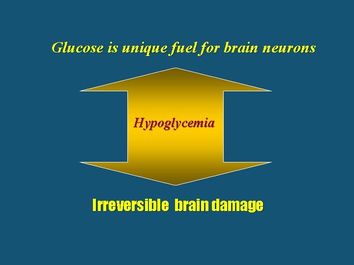 Glucose is unique fuel for brain neurons Hypoglycemia Irreversible brain damage 