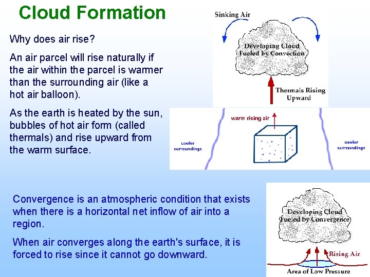 Cloud Formation Why does air rise? An air parcel will rise naturally if the