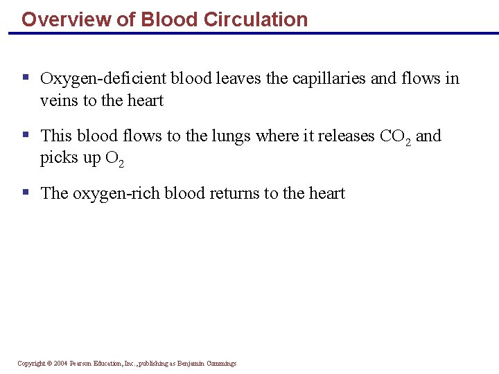 Overview of Blood Circulation § Oxygen-deficient blood leaves the capillaries and flows in veins