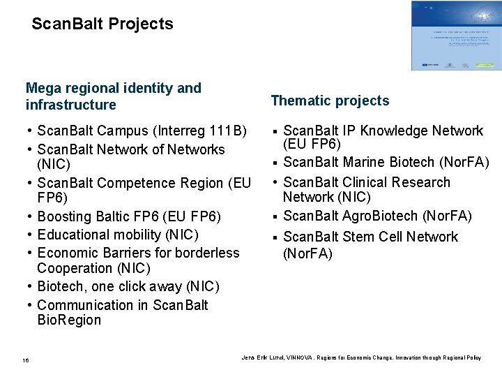 Scan. Balt Projects Mega regiona. I identity and infrastructure Thematic projects • Scan. Balt