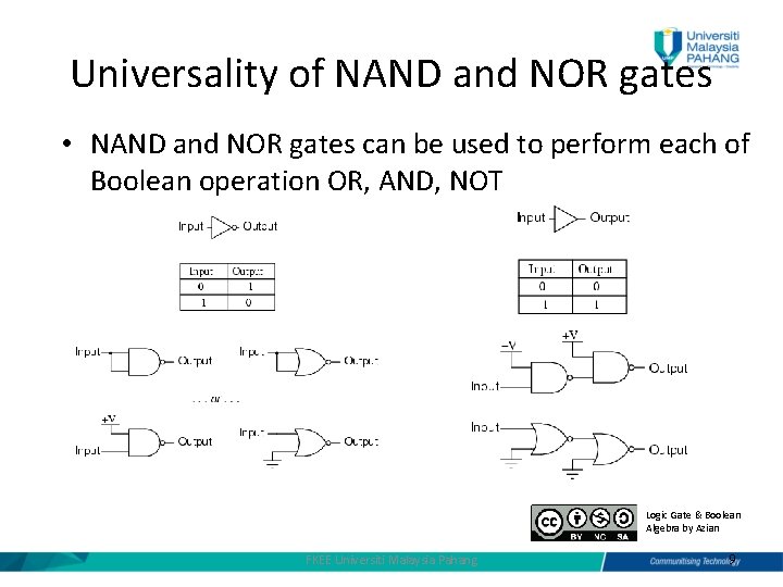 Universality of NAND and NOR gates • NAND and NOR gates can be used
