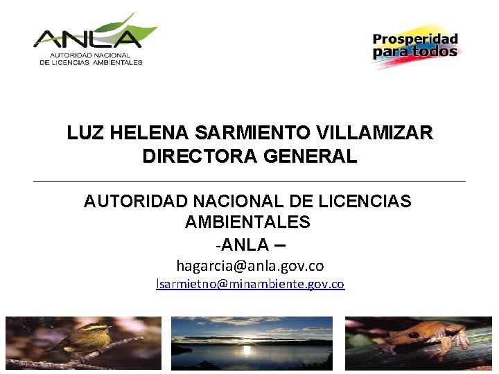 LUZ HELENA SARMIENTO VILLAMIZAR DIRECTORA GENERAL AUTORIDAD NACIONAL DE LICENCIAS AMBIENTALES -ANLA – hagarcia@anla.