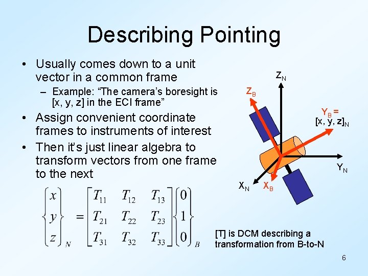 Describing Pointing • Usually comes down to a unit vector in a common frame