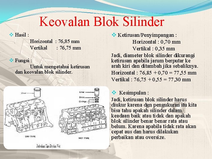 Keovalan Blok Silinder v Hasil : Horizontal : 76, 85 mm Vertikal : 76,