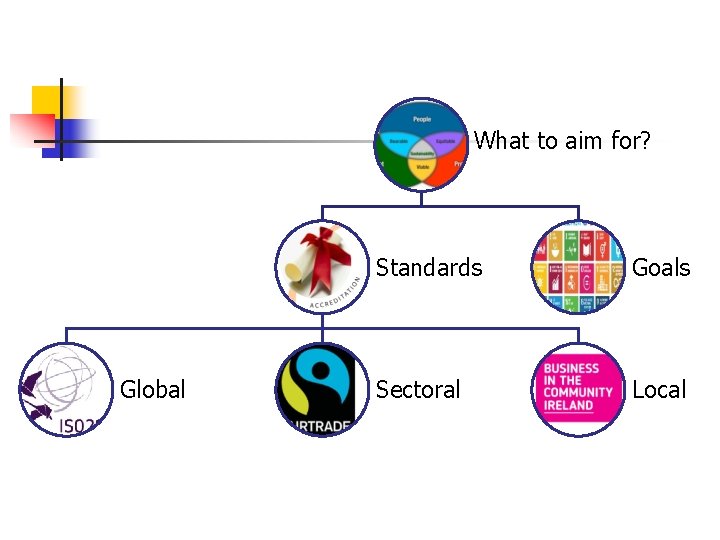 What to aim for? Global Standards Goals Sectoral Local 