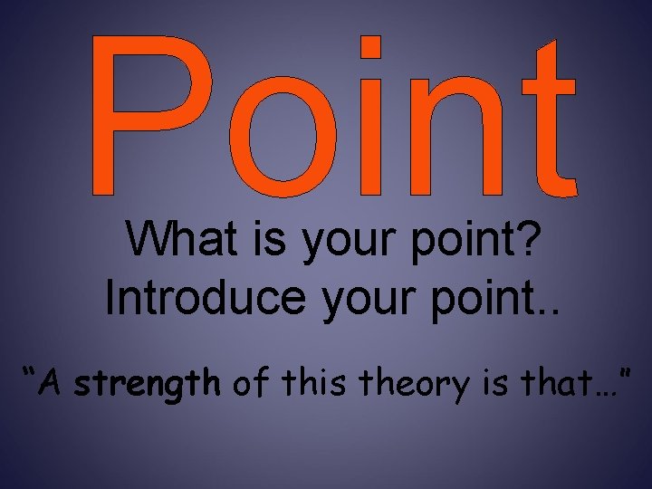 Point What is your point? Introduce your point. . “A strength of this theory