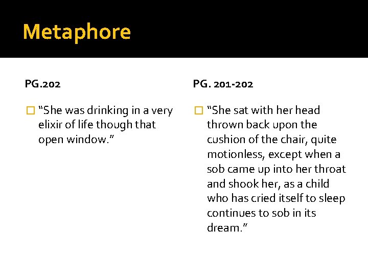 Metaphore PG. 202 PG. 201 -202 � “She was drinking in a very �