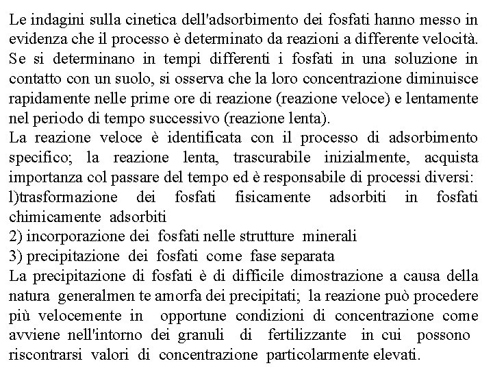 Le indagini sulla cinetica dell'adsorbimento dei fosfati hanno messo in evidenza che il processo