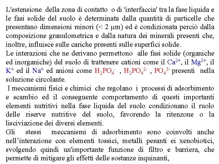 L'estensione della zona di contatto o di 'interfaccia' tra la fase liquida e le