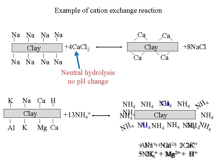 Example of cation exchange reaction Ca Na Na Clay +4 Ca. Cl 2 Na