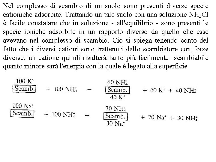 Nel complesso di scambio di un suolo sono presenti diverse specie cationiche adsorbite. Trattando