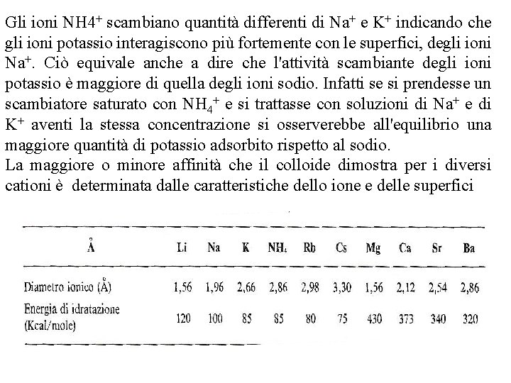 Gli ioni NH 4+ scambiano quantità differenti di Na+ e K+ indicando che gli