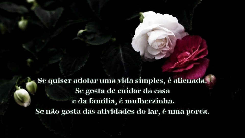 Se quiser adotar uma vida simples, é alienada. Se gosta de cuidar da casa