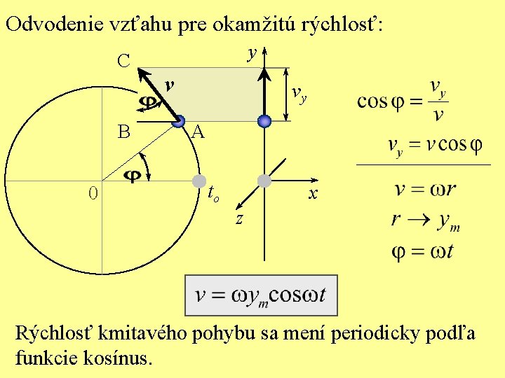 Odvodenie vzťahu pre okamžitú rýchlosť: y C v B 0 vy A to x