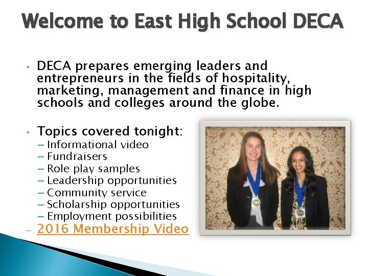 Welcome to East High School DECA • DECA prepares emerging leaders and entrepreneurs in